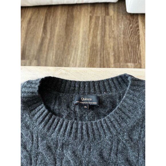 Quince Mongolian Cashmere Shrunken Cable Crewneck Sweater Charcoal XL - Picture 3 of 7